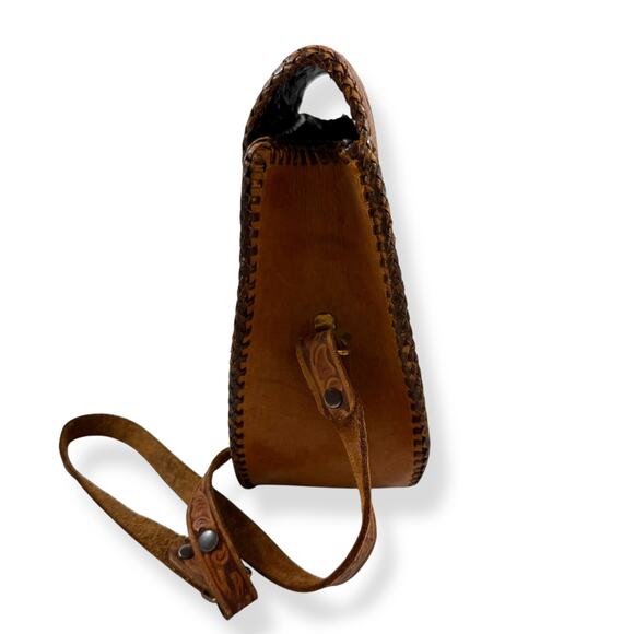 1950's cowgirl horseshoe buckle floral tooled leather handbag - Picture 7 of 12